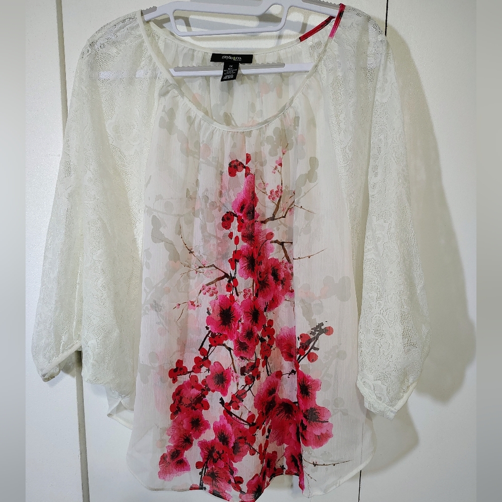 Cream and Pink Floral Blouse